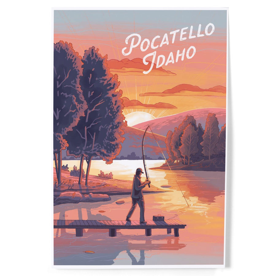 Pocatello, Idaho, This is Living, Fishing with Hills, Art & Giclee Prints Art Lantern Press