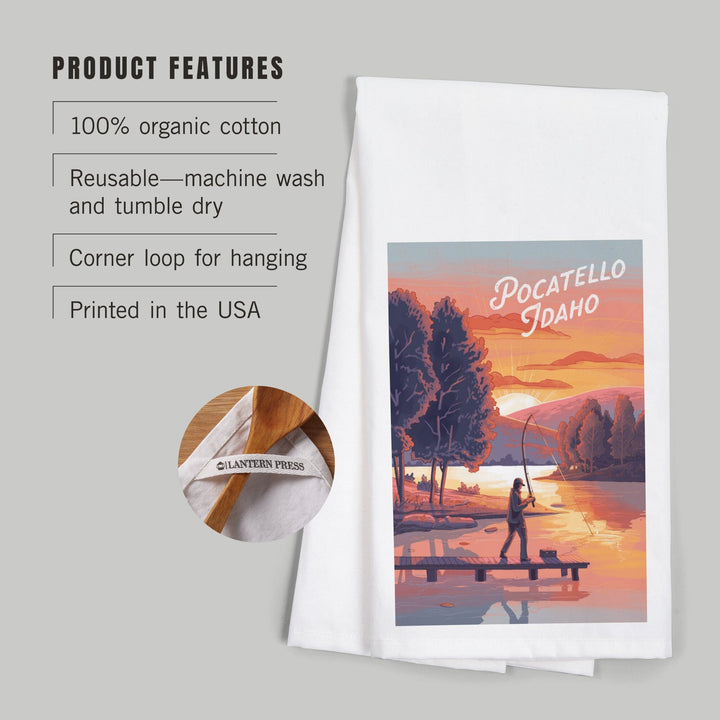 Pocatello, Idaho, This is Living, Fishing with Hills, Organic Cotton Kitchen Tea Towels Kitchen Lantern Press