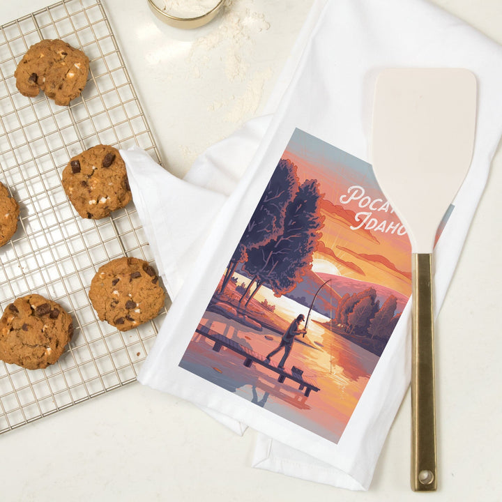 Pocatello, Idaho, This is Living, Fishing with Hills, Organic Cotton Kitchen Tea Towels Kitchen Lantern Press
