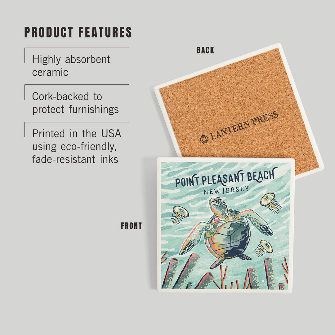 Point Pleasant Beach, New Jersey, Graphic Pastel, Sea Turtle, Coasters Coasters Lantern Press