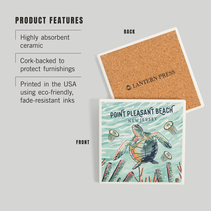 Point Pleasant Beach, New Jersey, Graphic Pastel, Sea Turtle, Coasters Coasters Lantern Press