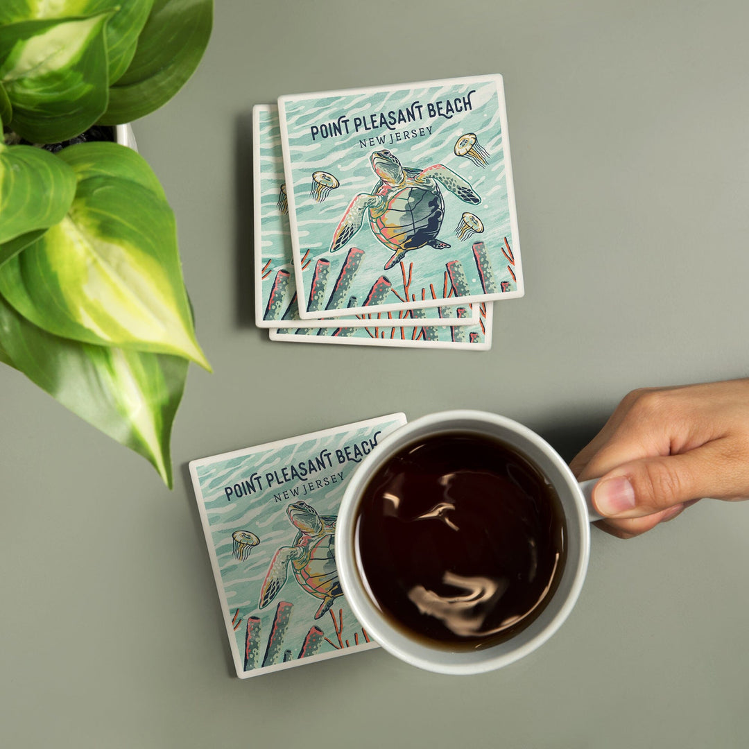 Point Pleasant Beach, New Jersey, Graphic Pastel, Sea Turtle, Coasters Coasters Lantern Press