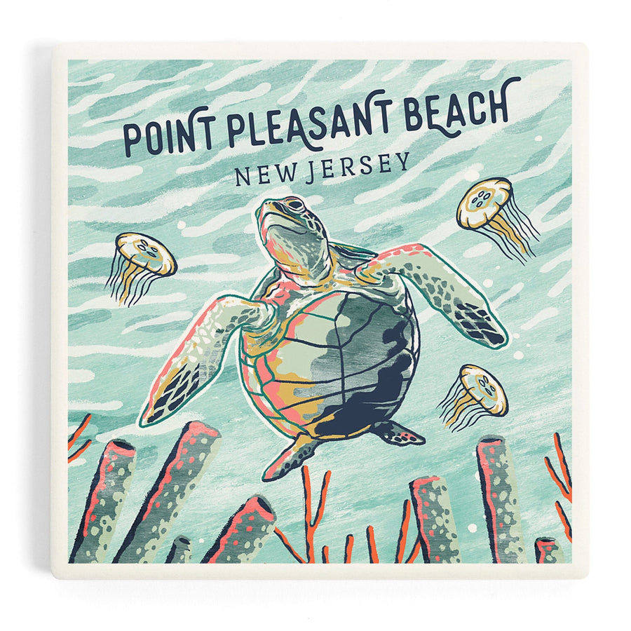Point Pleasant Beach, New Jersey, Graphic Pastel, Sea Turtle, Coasters Coasters Lantern Press