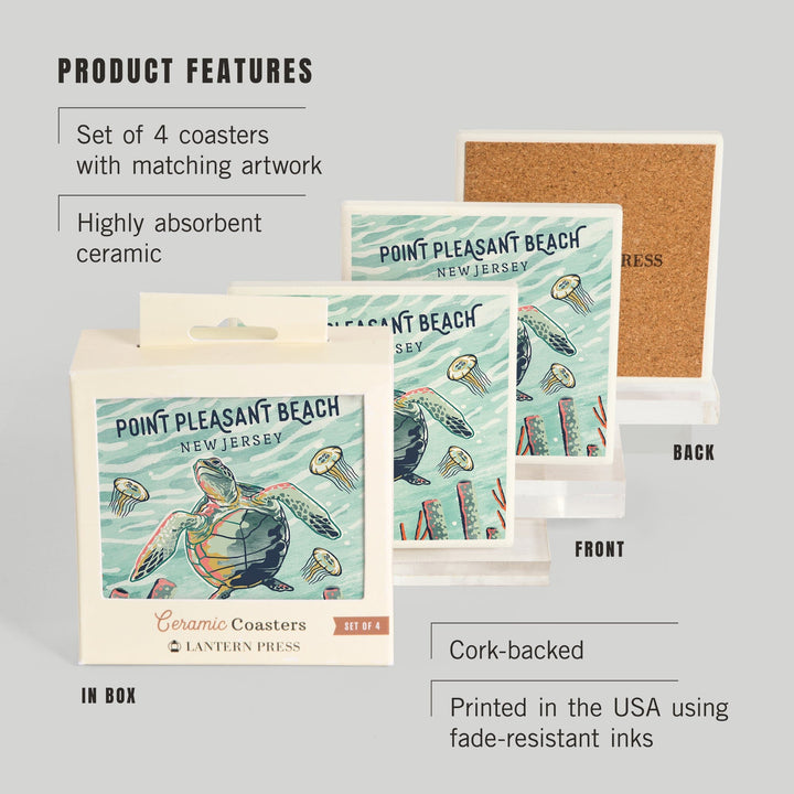 Point Pleasant Beach, New Jersey, Graphic Pastel, Sea Turtle, Coasters Coasters Lantern Press