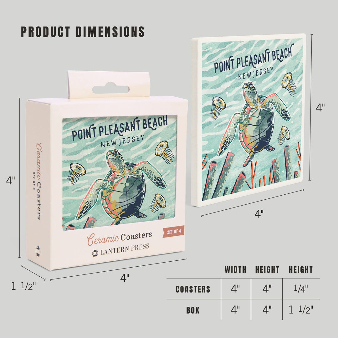 Point Pleasant Beach, New Jersey, Graphic Pastel, Sea Turtle, Coasters Coasters Lantern Press