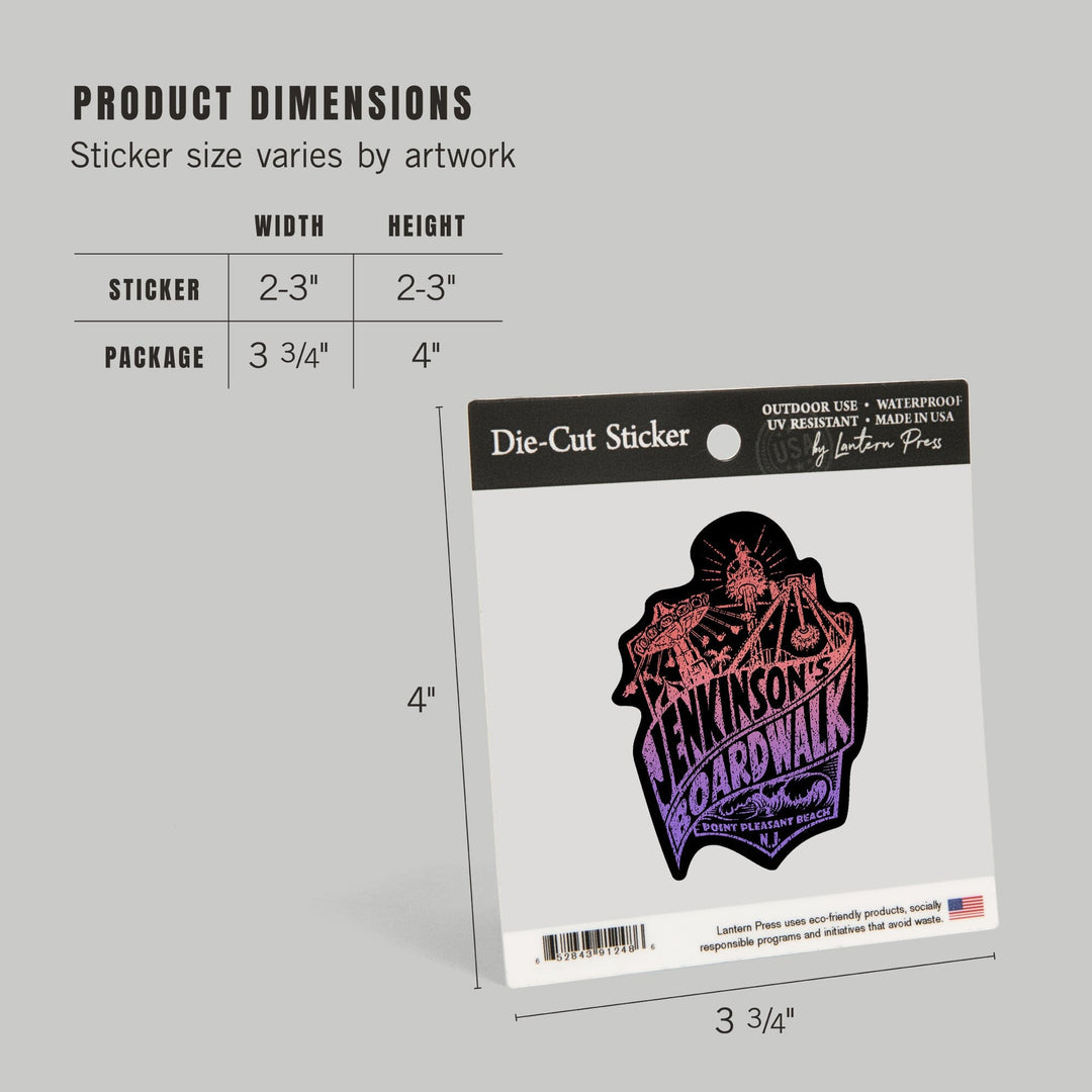Point Pleasant Beach, New Jersey, Jenkinson's Boardwalk, Purple & Red, Contour, Lantern Press Artwork, Vinyl Sticker Sticker Lantern Press