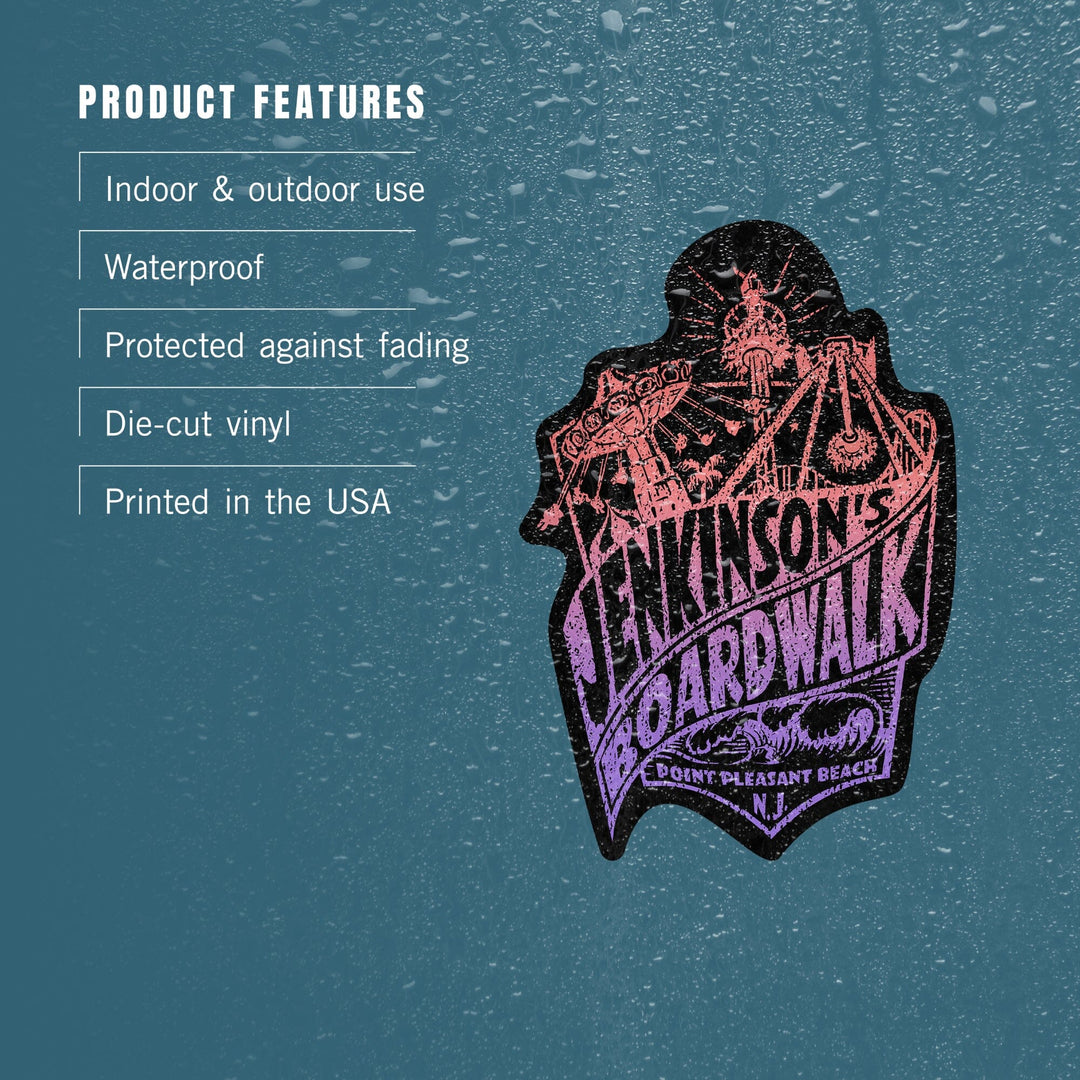 Point Pleasant Beach, New Jersey, Jenkinson's Boardwalk, Purple & Red, Contour, Lantern Press Artwork, Vinyl Sticker Sticker Lantern Press