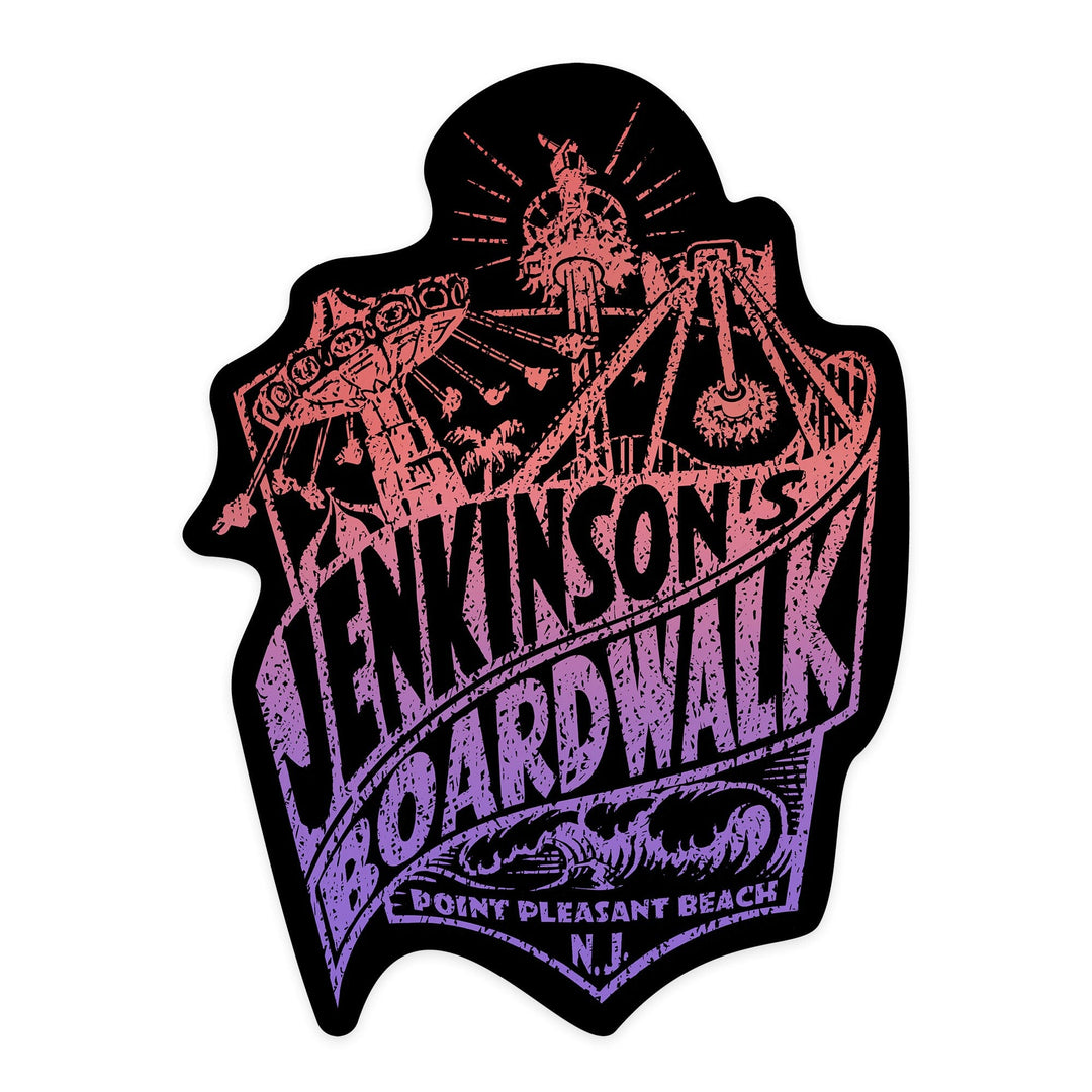 Point Pleasant Beach, New Jersey, Jenkinson's Boardwalk, Purple & Red, Contour, Lantern Press Artwork, Vinyl Sticker Sticker Lantern Press