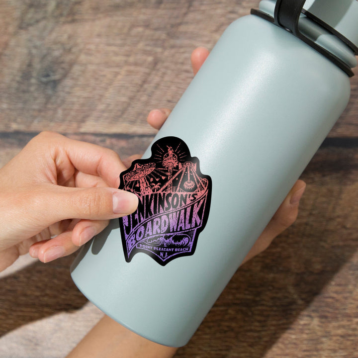 Point Pleasant Beach, New Jersey, Jenkinson's Boardwalk, Purple & Red, Contour, Lantern Press Artwork, Vinyl Sticker Sticker Lantern Press