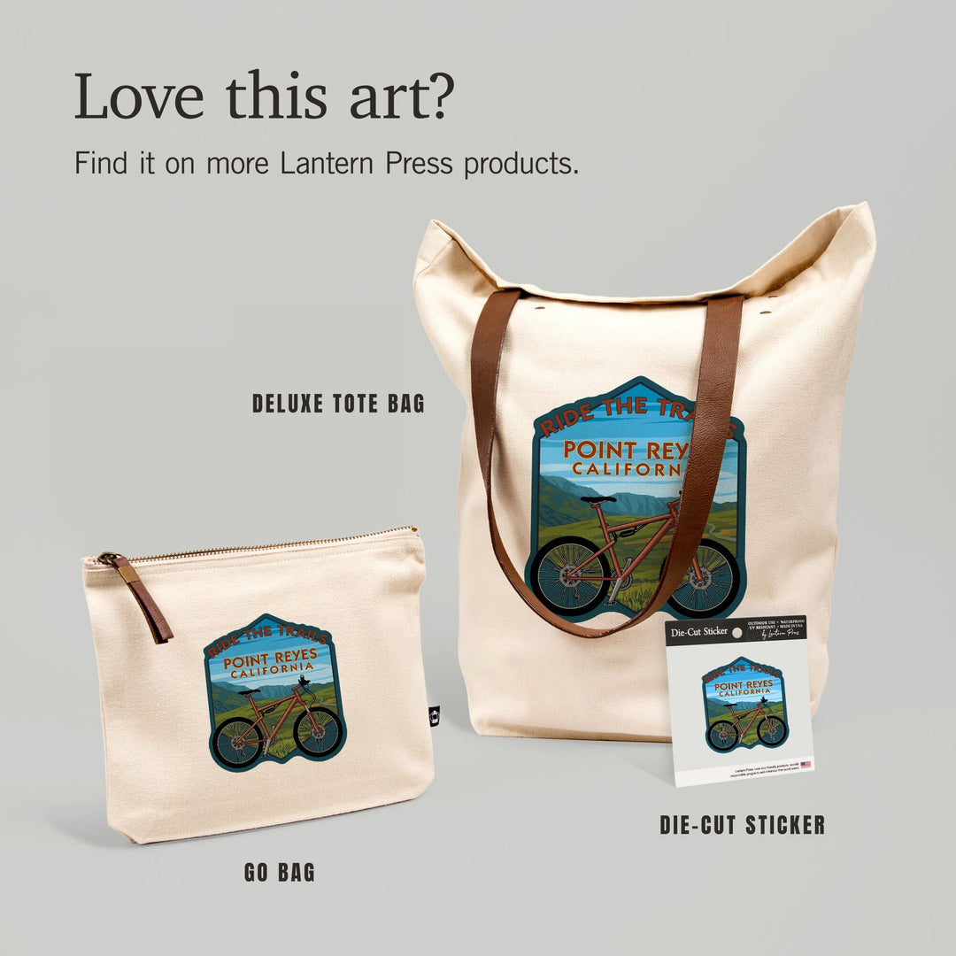 Point Reyes, California, Ride the Trails, Mountain Bike, Contour, Lantern Press Artwork, Vinyl Sticker Sticker Lantern Press