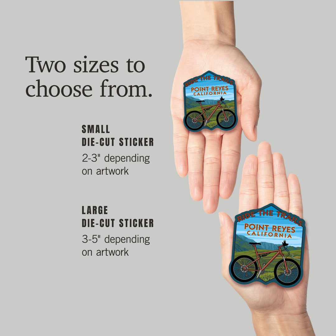 Point Reyes, California, Ride the Trails, Mountain Bike, Contour, Lantern Press Artwork, Vinyl Sticker Sticker Lantern Press