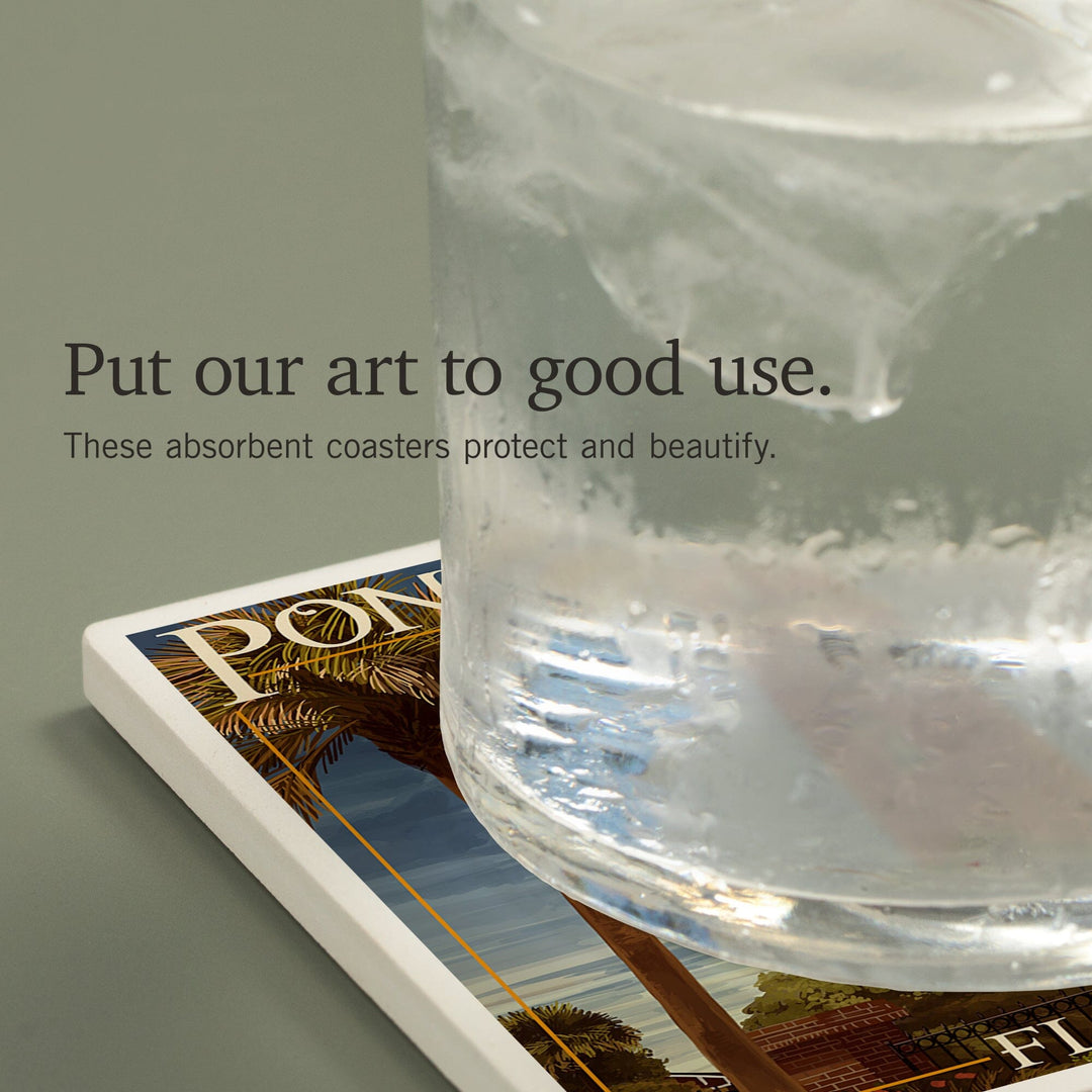 Ponce De Leon Inlet Lighthouse, Florida, Dusk Scene, Coasters Coasters Lantern Press