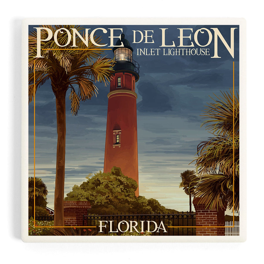 Ponce De Leon Inlet Lighthouse, Florida, Dusk Scene, Coasters Coasters Lantern Press