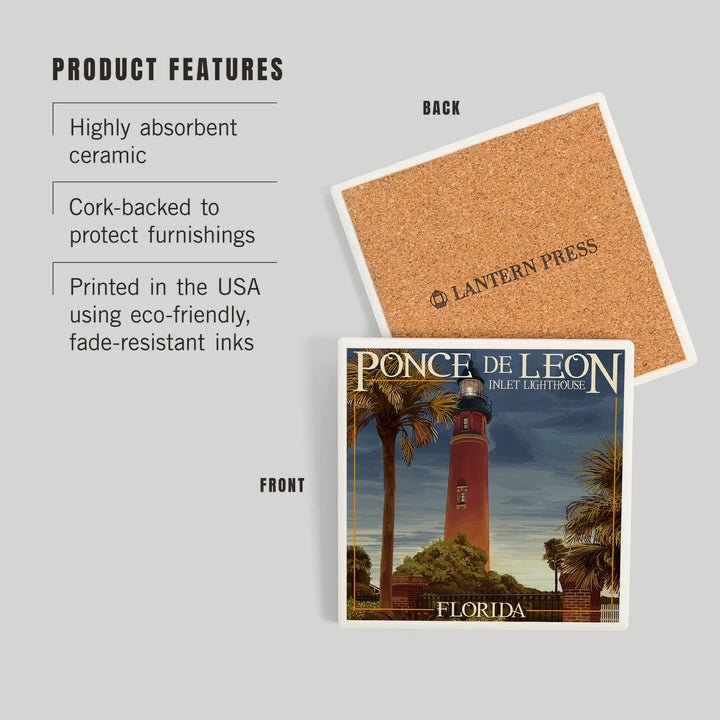 Ponce De Leon Inlet Lighthouse, Florida, Dusk Scene, Coasters Coasters Lantern Press