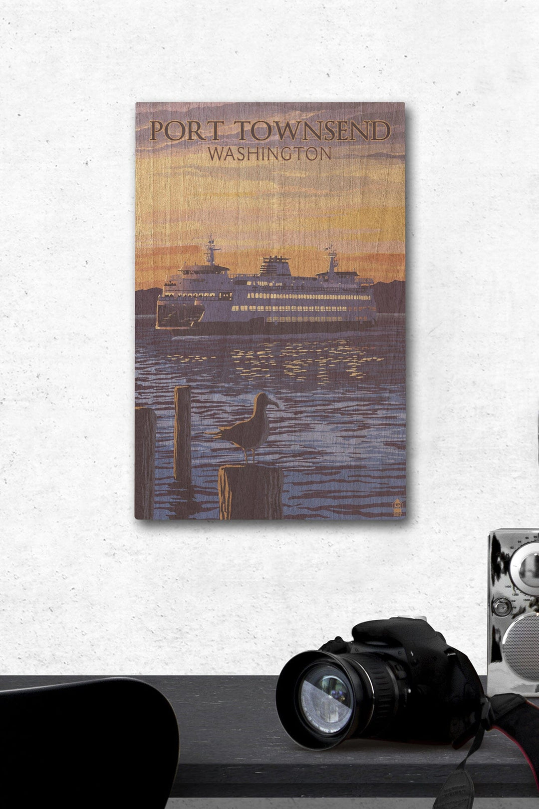 Port Townsend, Washington, Ferry Sunset & Gull, Lantern Press Artwork, Wood Signs and Postcards Wood Lantern Press 12 x 18 Wood Gallery Print