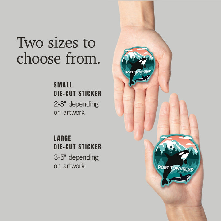 Port Townsend, Washington, Orca Whale and Calf, Vector, Contour, Lantern Press Artwork, Vinyl Sticker Sticker Lantern Press