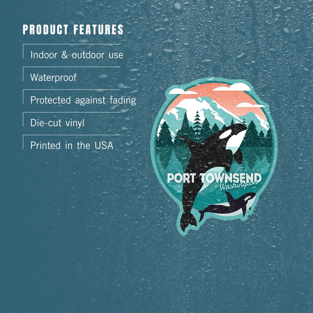 Port Townsend, Washington, Orca Whale and Calf, Vector, Contour, Lantern Press Artwork, Vinyl Sticker Sticker Lantern Press