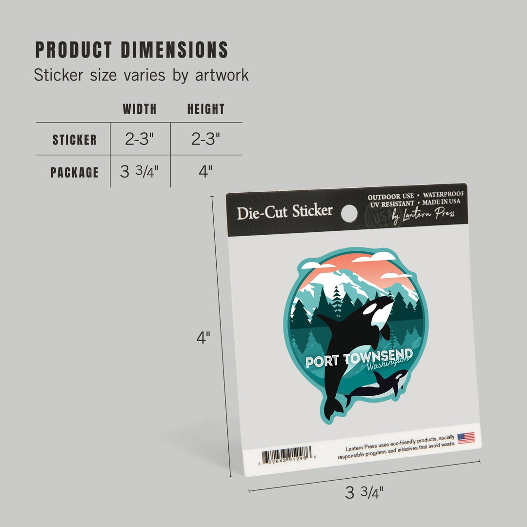 Port Townsend, Washington, Orca Whale and Calf, Vector, Contour, Lantern Press Artwork, Vinyl Sticker Sticker Lantern Press