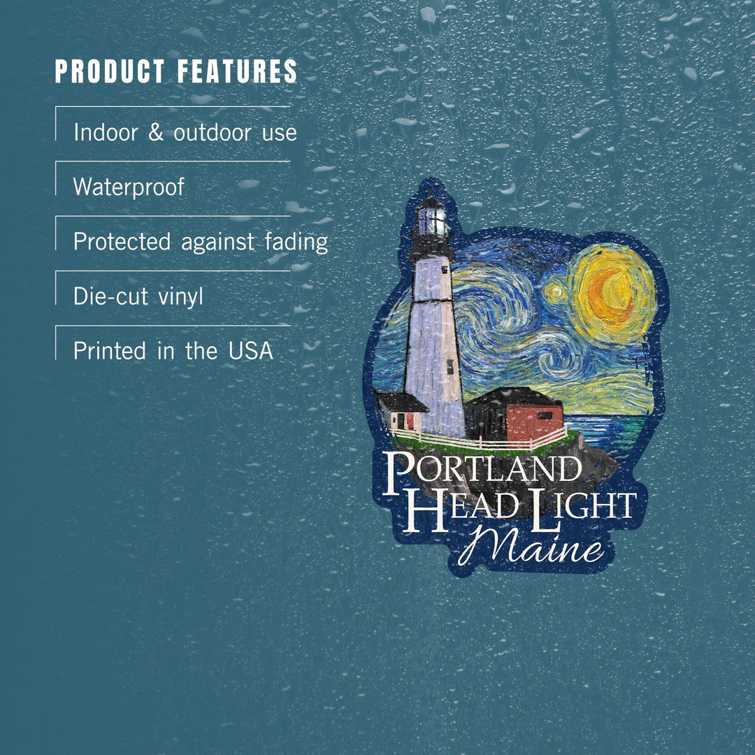 Portland Head Lighthouse, Maine, Starry Night, Contour, Lantern Press Artwork, Vinyl Sticker Sticker Lantern Press