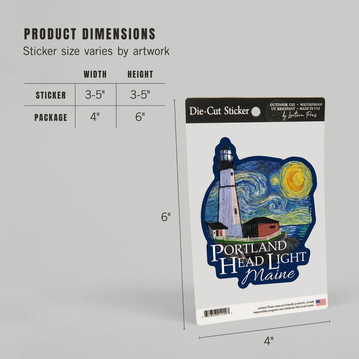 Portland Head Lighthouse, Maine, Starry Night, Contour, Lantern Press Artwork, Vinyl Sticker Sticker Lantern Press