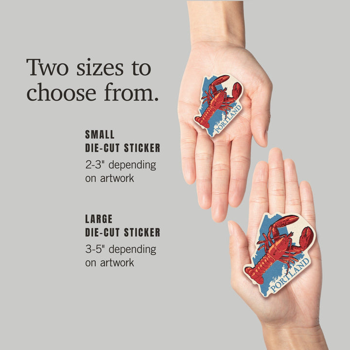 Portland, Maine, Lobster, Woodblock, Contour, Lantern Press Artwork, Vinyl Sticker Sticker Lantern Press