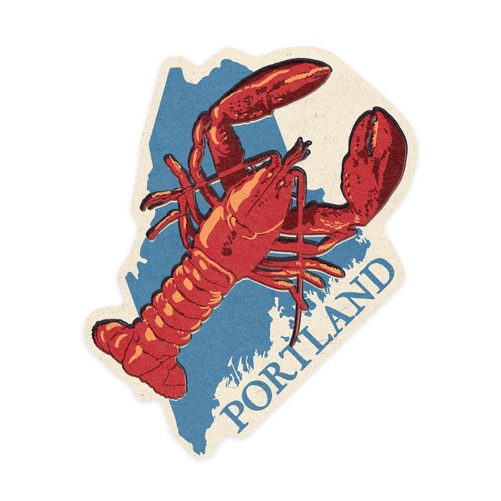 Portland, Maine, Lobster, Woodblock, Contour, Lantern Press Artwork, Vinyl Sticker Sticker Lantern Press