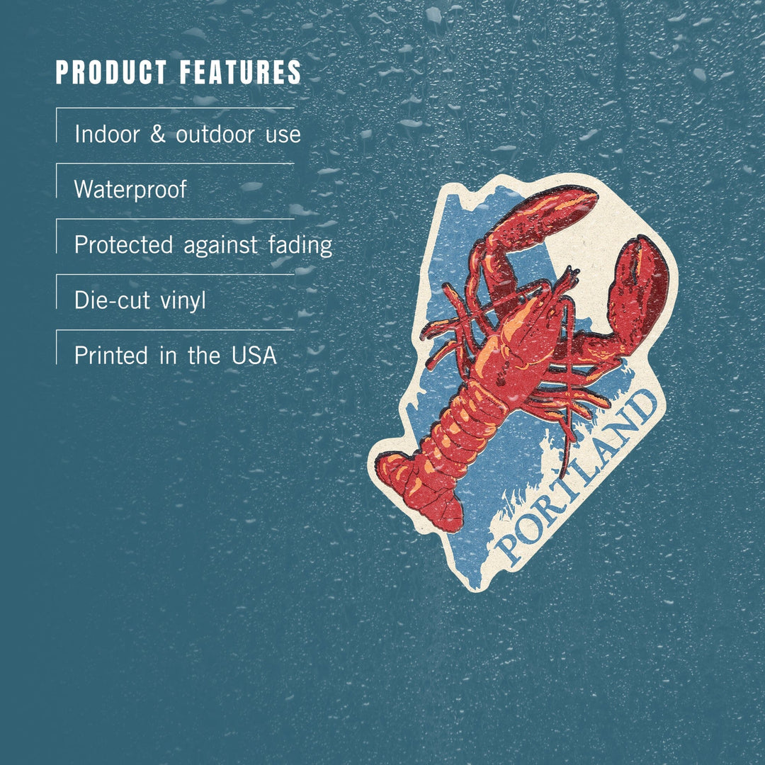 Portland, Maine, Lobster, Woodblock, Contour, Lantern Press Artwork, Vinyl Sticker Sticker Lantern Press