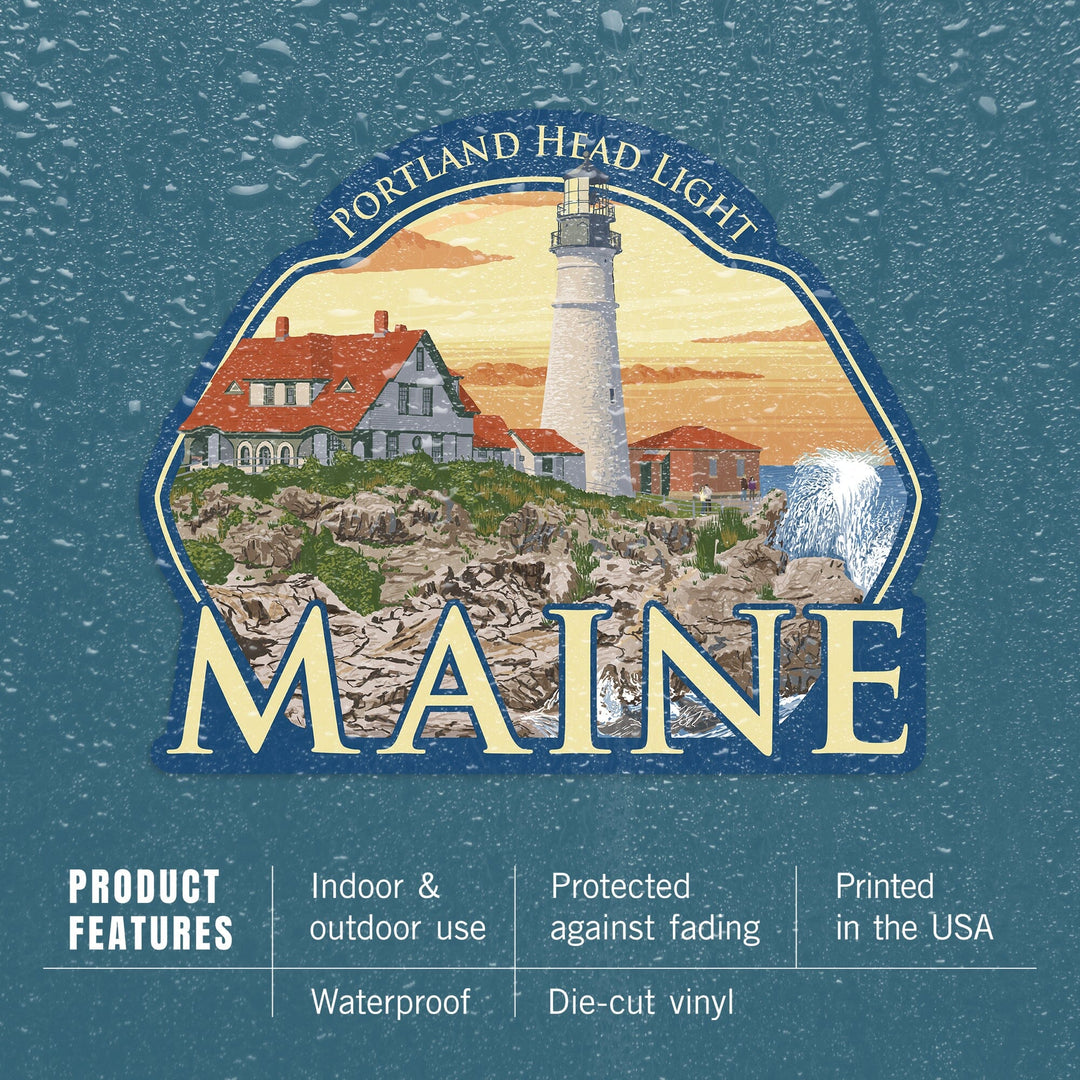 Portland, Maine, Portland Head Light, Contour, Vinyl Sticker Sticker Lantern Press