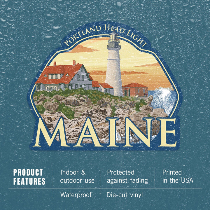 Portland, Maine, Portland Head Light, Contour, Vinyl Sticker Sticker Lantern Press