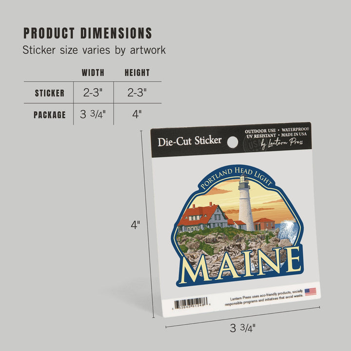 Portland, Maine, Portland Head Light, Contour, Vinyl Sticker Sticker Lantern Press