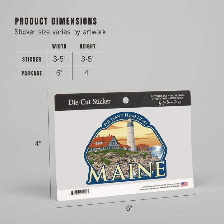 Portland, Maine, Portland Head Light, Contour, Vinyl Sticker Sticker Lantern Press