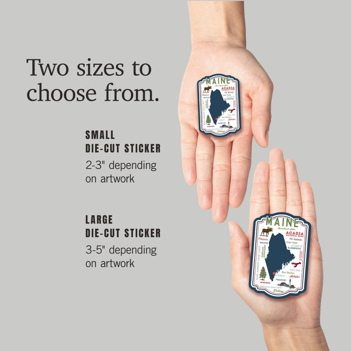 Portland, Maine, Typography & Icons, Contour, Lantern Press Artwork, Vinyl Sticker Sticker Lantern Press