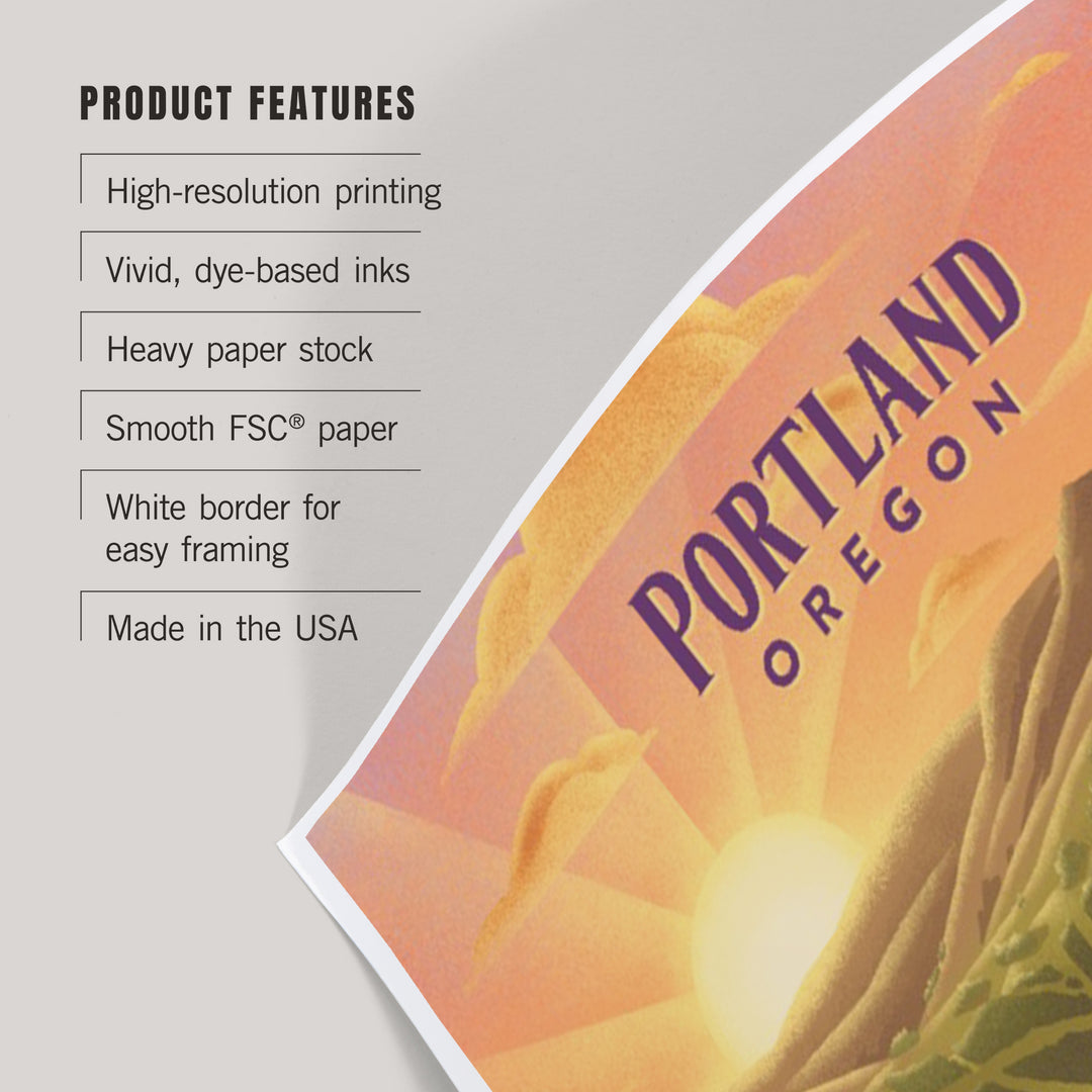 Portland, Oregon, Bear and Spring Flowers, Lithograph, Art & Giclee Prints Art Lantern Press