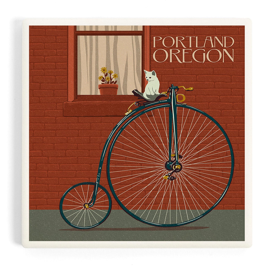 Portland, Oregon, Bicycle and Cat Letterpress, Coasters Coasters Lantern Press