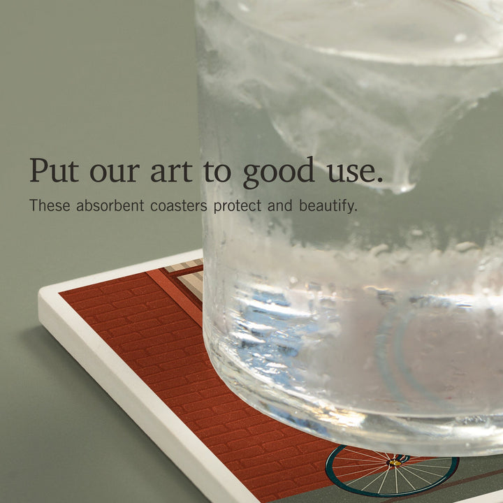 Portland, Oregon, Bicycle and Cat Letterpress, Coasters Coasters Lantern Press