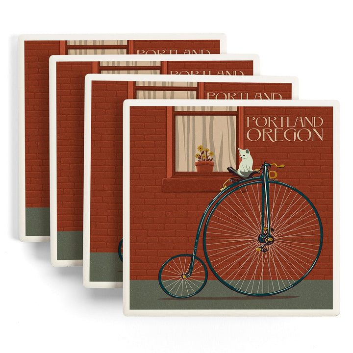 Portland, Oregon, Bicycle and Cat Letterpress, Coasters Coasters Lantern Press