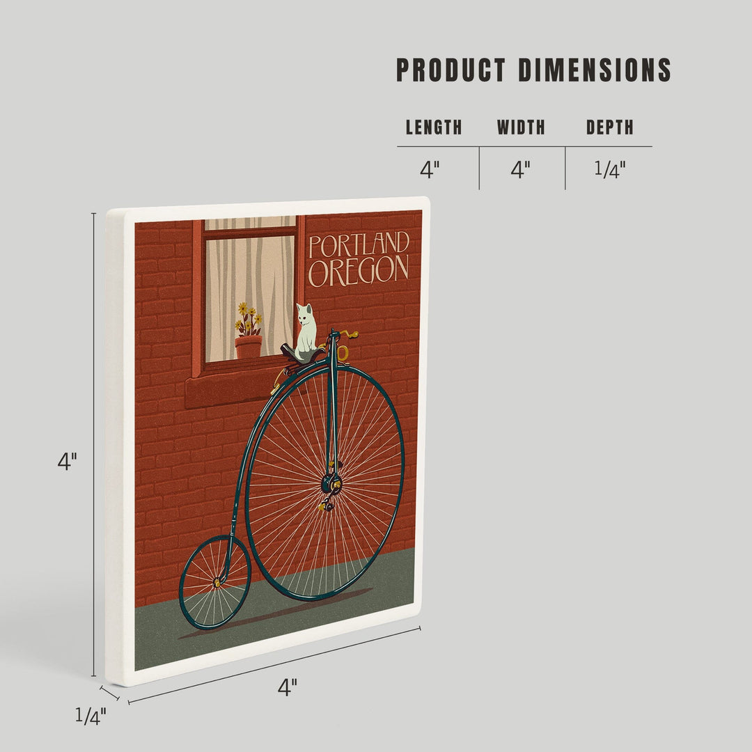 Portland, Oregon, Bicycle and Cat Letterpress, Coasters Coasters Lantern Press