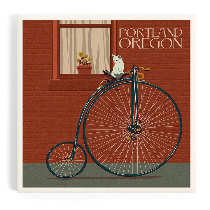 Portland, Oregon, Bicycle and Cat Letterpress, Coasters Coasters Lantern Press Coaster
