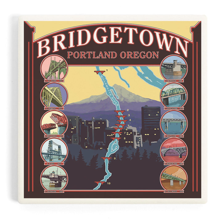 Portland, Oregon, Bridges of Portland, Coasters Coasters Lantern Press Coaster
