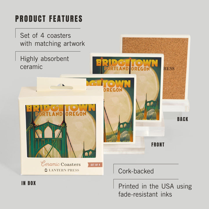 Portland, Oregon, Bridgetown and Full Moon, Coasters Coasters Lantern Press