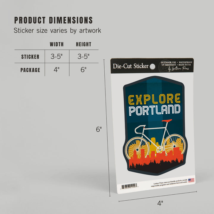 Portland, Oregon, Explore Portland, Bike, Screenprint Style, Contour, Lantern Press Artwork, Vinyl Sticker Sticker Lantern Press