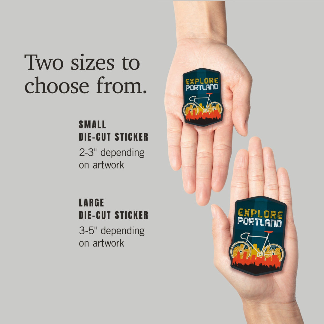 Portland, Oregon, Explore Portland, Bike, Screenprint Style, Contour, Lantern Press Artwork, Vinyl Sticker Sticker Lantern Press