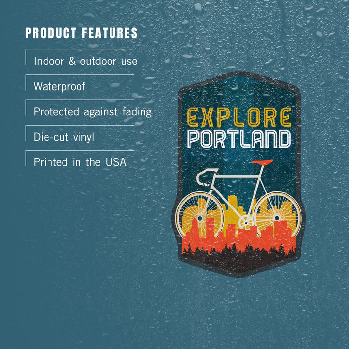 Portland, Oregon, Explore Portland, Bike, Screenprint Style, Contour, Lantern Press Artwork, Vinyl Sticker Sticker Lantern Press