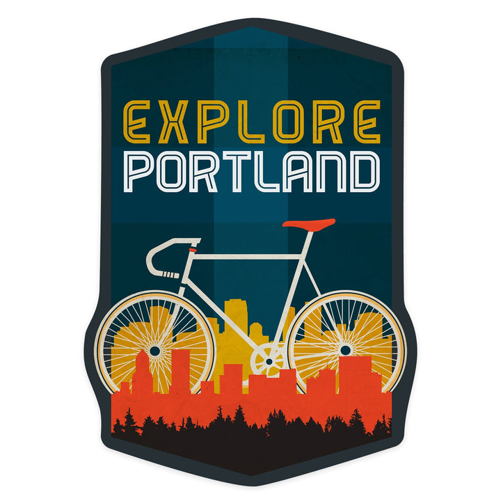Portland, Oregon, Explore Portland, Bike, Screenprint Style, Contour, Lantern Press Artwork, Vinyl Sticker Sticker Lantern Press