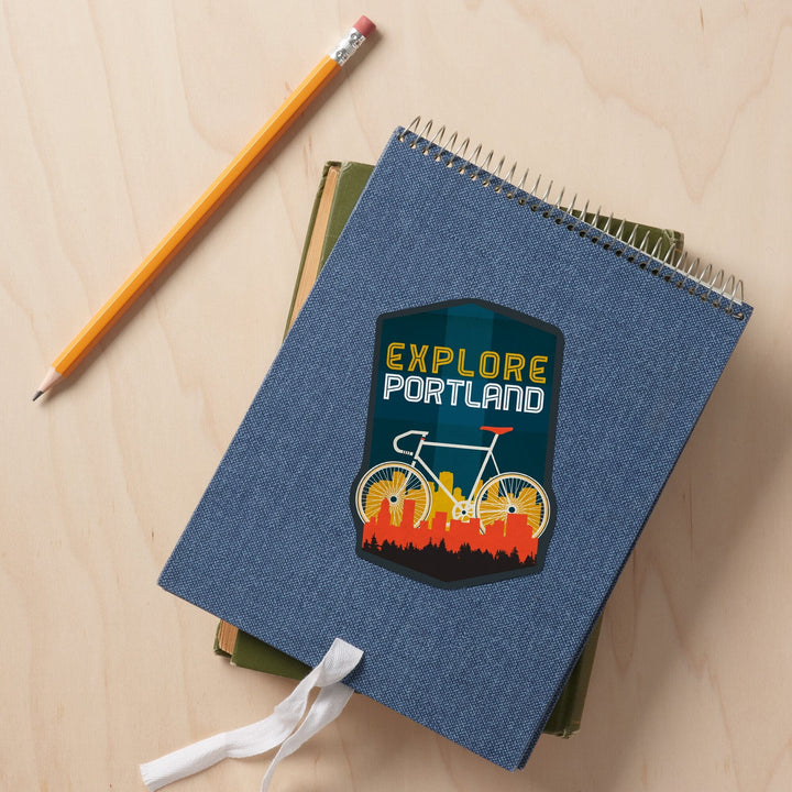 Portland, Oregon, Explore Portland, Bike, Screenprint Style, Contour, Lantern Press Artwork, Vinyl Sticker Sticker Lantern Press