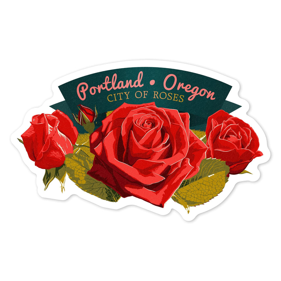 Portland, Oregon, Rose, Letterpress, Contour, Vinyl Sticker Sticker Lantern Press