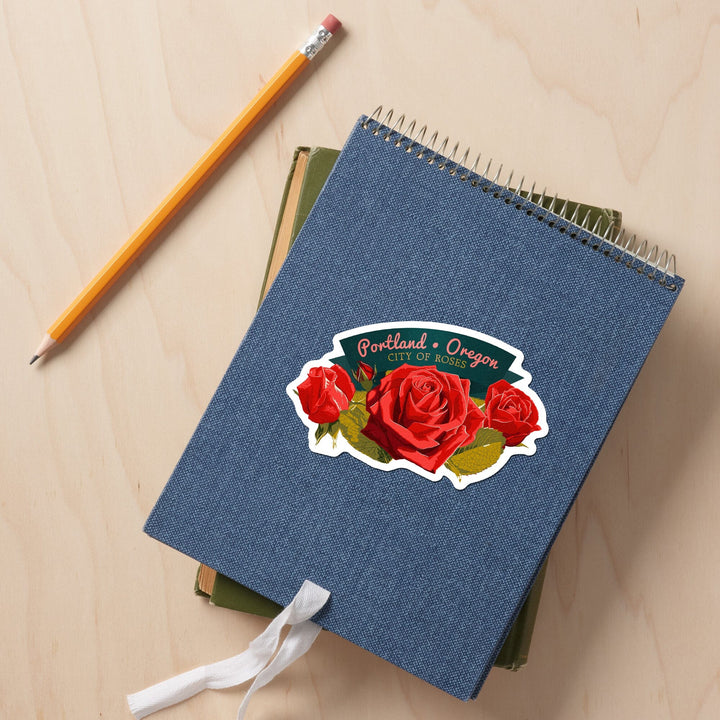 Portland, Oregon, Rose, Letterpress, Contour, Vinyl Sticker Sticker Lantern Press