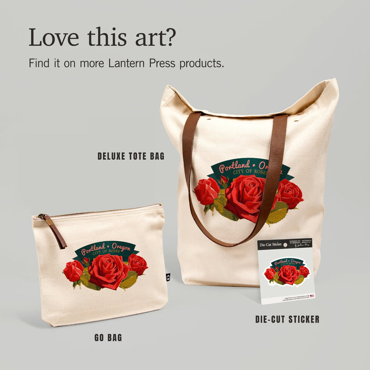 Portland, Oregon, Rose, Letterpress, Contour, Vinyl Sticker Sticker Lantern Press