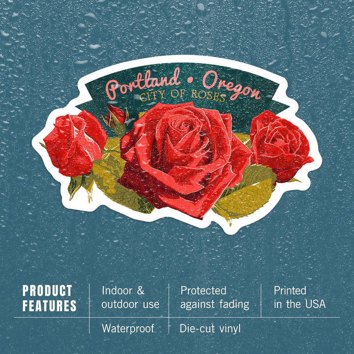 Portland, Oregon, Rose, Letterpress, Contour, Vinyl Sticker Sticker Lantern Press