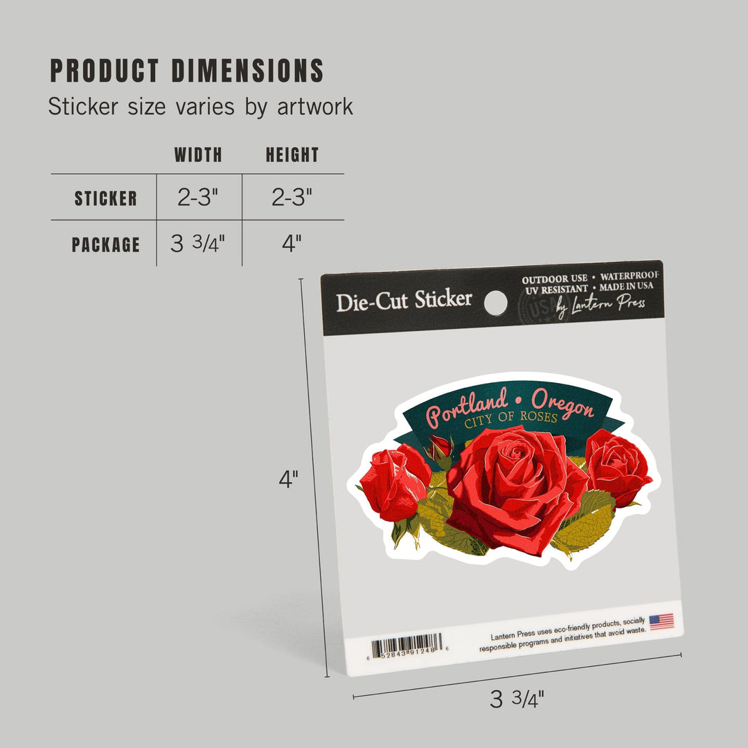 Portland, Oregon, Rose, Letterpress, Contour, Vinyl Sticker Sticker Lantern Press